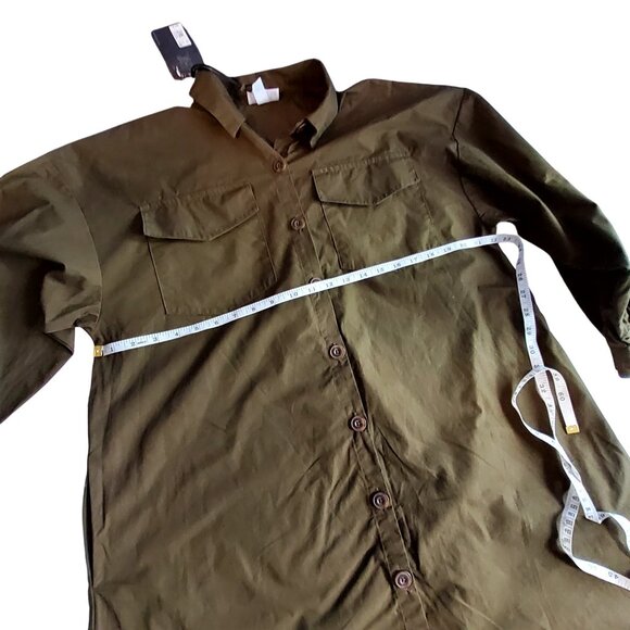 Future Collective Womens Dark Olive Button Shirt Dress XS 100% Recycled Cotton - Picture 8 of 10